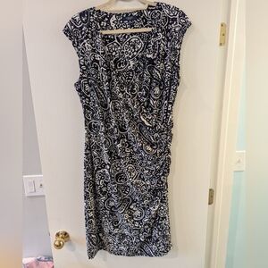 Chaps Women's Faux Wrap Dress Size XL Navy Blue & White